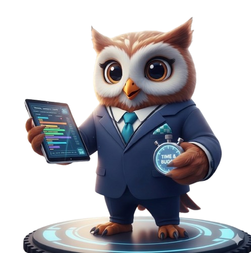 Mascota de la PMO: un búho ejecutivo que representa la gestión de proyectos